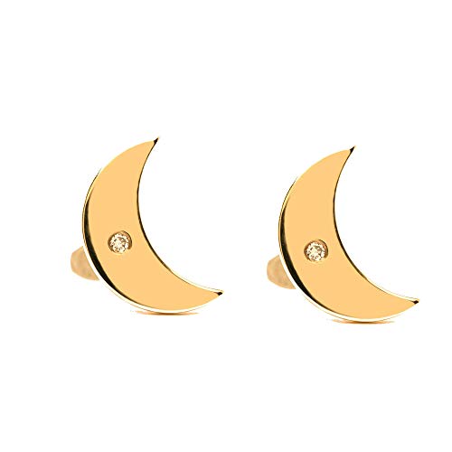 14K Gold Diamond Crescent Moon Stud Earrings for Women - Dainty Minimalist Everyday Jewelry - Simple Elegant Moon Studs - Perfect Gift for Her - Ideal for Date Nights, Office Wear & Special Occasions