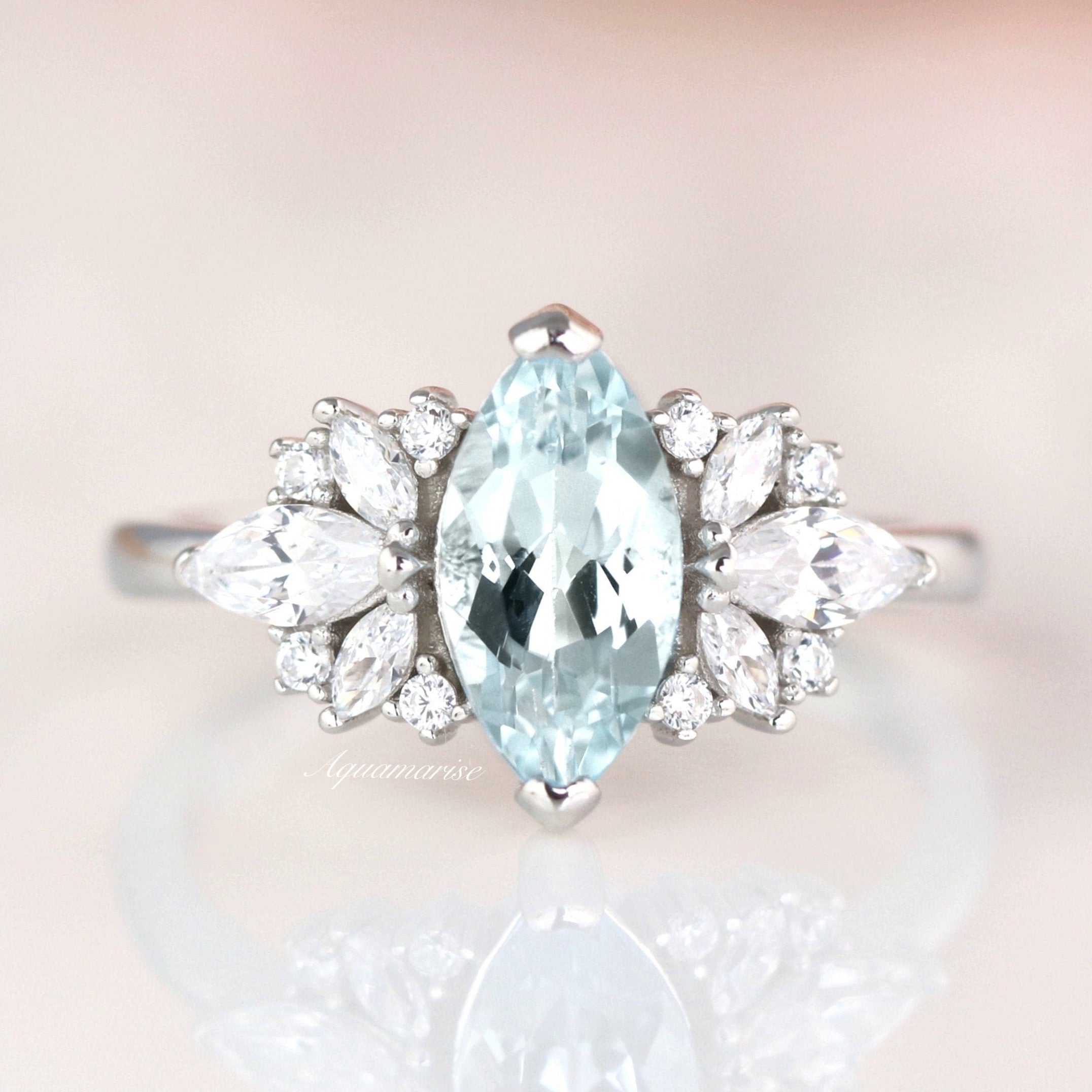 Adeline Aquamarine Ring - Sterling Silver Women's Jewelry | Elegant March Birthstone Gift for Her | Perfect for Weddings, Anniversaries & Special Occasions