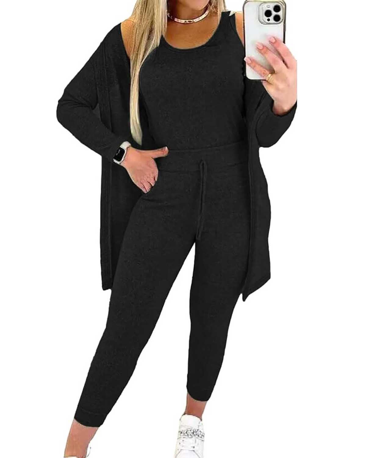 BDAILKA Women's 3-Piece Lounge Set - Soft Tank Top & Cardigan Outfit for Casual Wear, Loungewear, and Going Out (Style XJ001) | Perfect for Relaxing at Home, Running Errands, or Coffee Dates