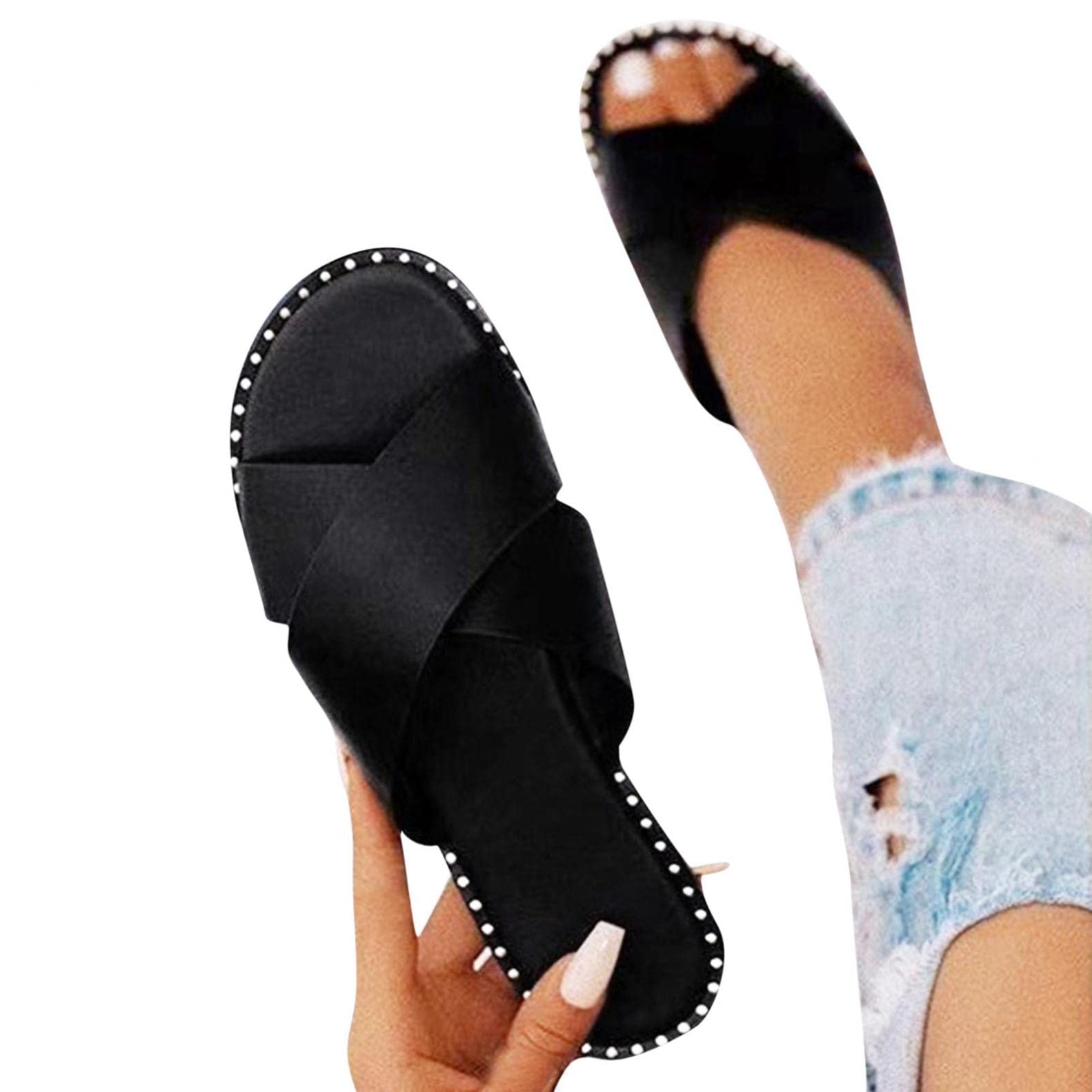 Women's Casual Summer Leopard Print Flat Sandals - Open Toe Criss Cross Strap Slippers for Beach, Vacation & Everyday Wear