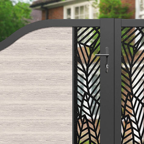 Classic Habitat Curved Top Driveway Gate - Mid Stone Design with Middle & End Screen | Elegant Driveway Entrance for Homes & Estates | Perfect for Privacy & Security