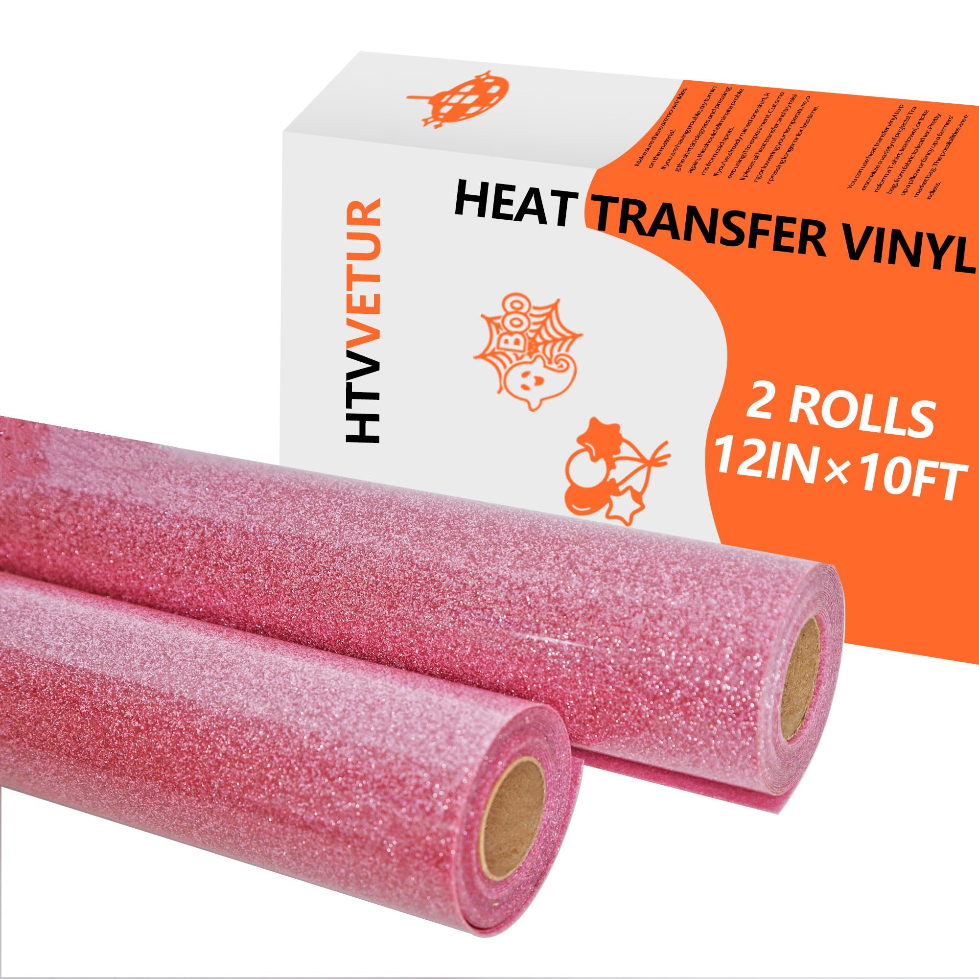 HTVVETUR Glitter Pink Heat Transfer Vinyl (HTV) - 2 Rolls 12