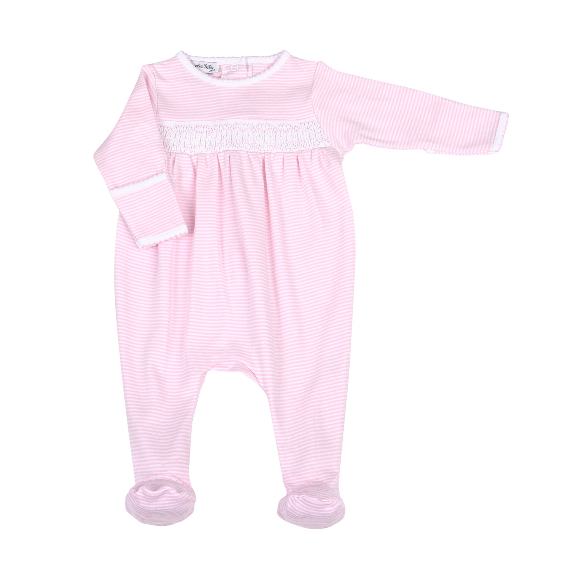 Adorable Mini Stripes Smocked Footie for Baby Girls - Soft Pink Cotton One-Piece Romper | Perfect for Newborn Photoshoots, Playdates & Everyday Comfort