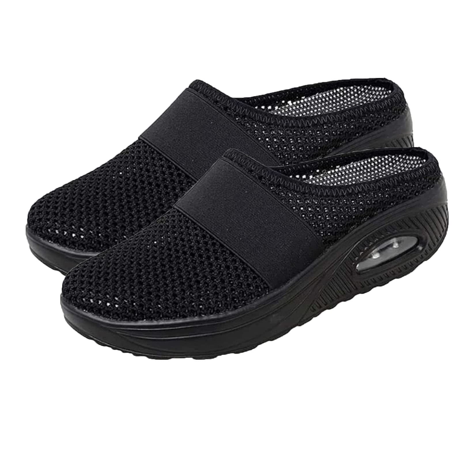 Women's Breathable Mesh Air Cushion Slip-On Walking Shoes - Orthopedic & Diabetic Friendly Sneakers for Women (Black, Size 5.5) | Comfortable for Walking, Travel & Daily Wear
