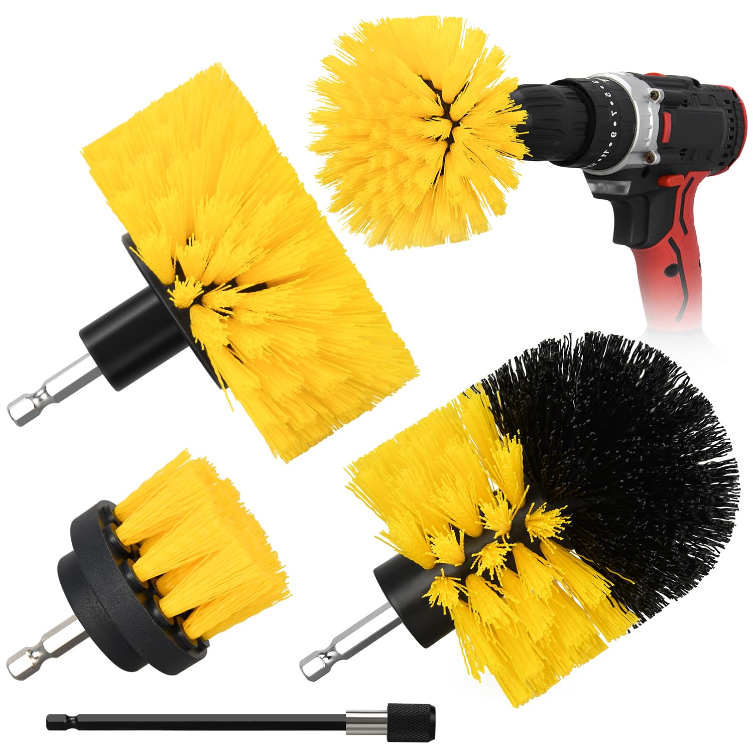 4pcs Drill Brush Attachment Kit - 2025 New All-Purpose Power Scrubber Set for Deep Cleaning Bathtubs, Showers, Tile Grout Lines & Bathroom Surfaces - Heavy Duty Cleaning Tools for Kitchen, Garage & Outdoor Use (Yellow)