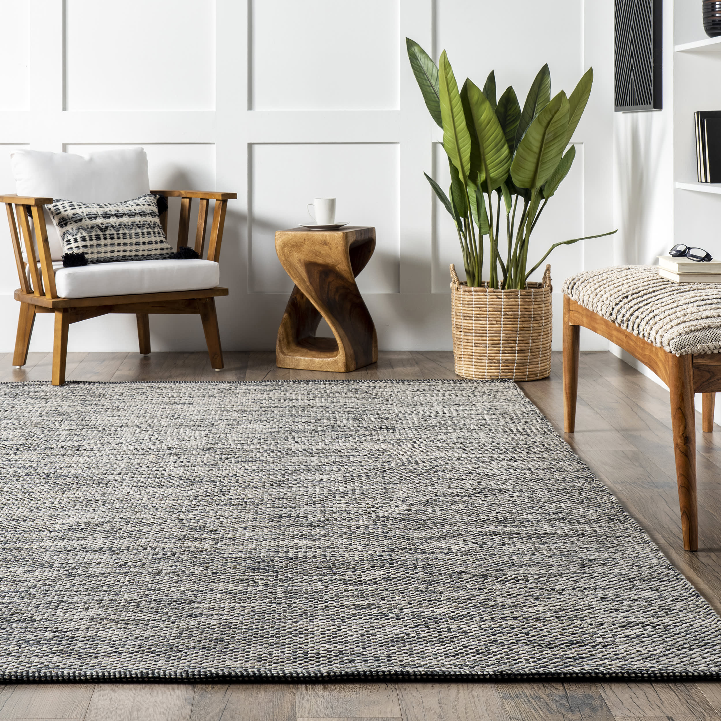 Premium Cotton Solid Flatweave Rug - Soft & Durable Grey Area Rug for Living Room, Bedroom, or Nursery - Easy to Clean & Maintain