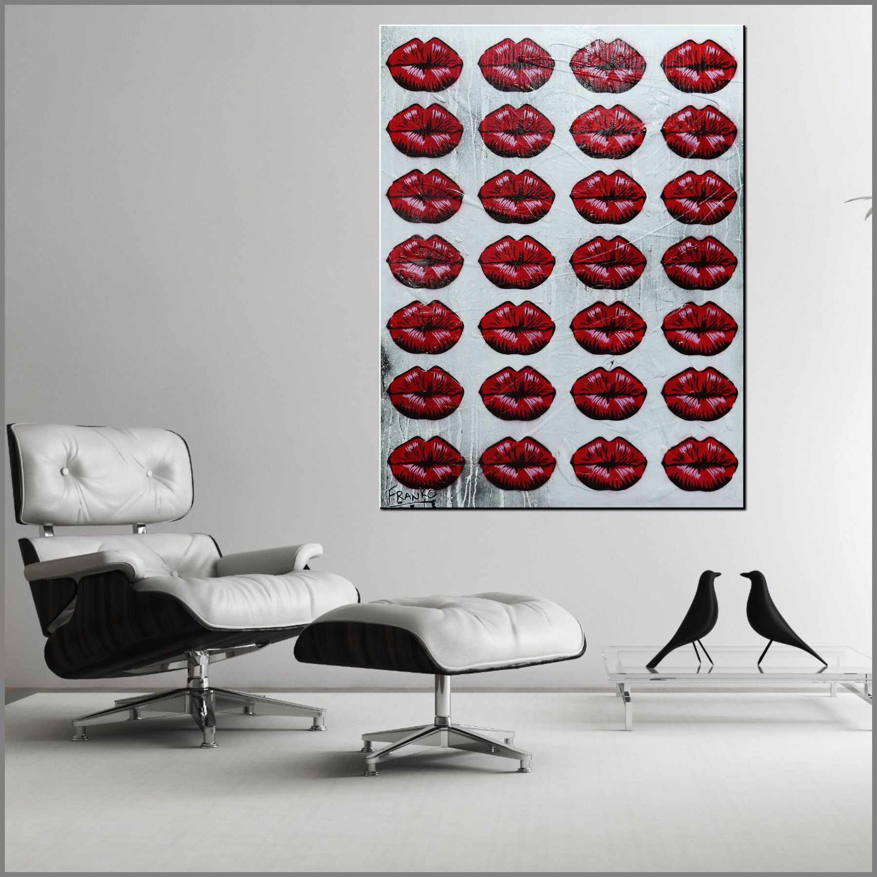 75cm x 100cm Lips Kiss Textured Urban Pop Art Canvas Painting - Modern Home Decor for Living Room, Bedroom & Office Wall Art