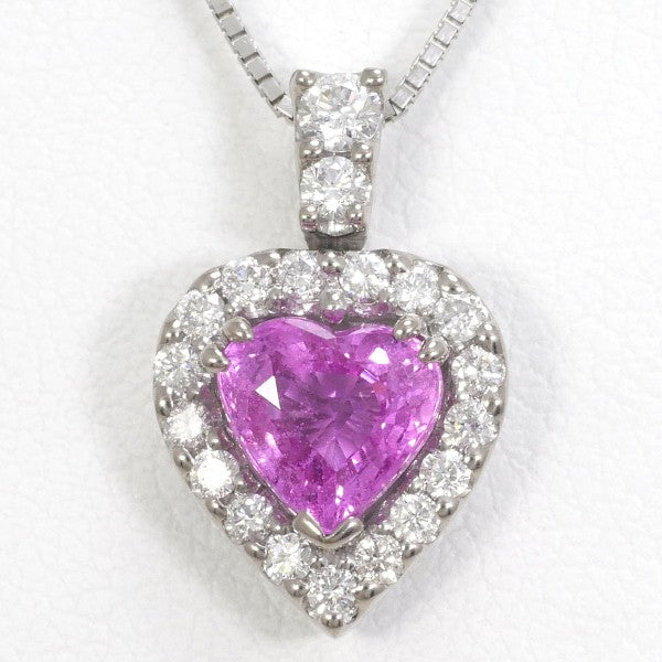 18K White Gold Pink Sapphire & Diamond Necklace - 1.23ct Sapphire & 0.29ct Diamond Pendant for Women, Perfect for Anniversary, Birthday & Valentine's Day Gifts