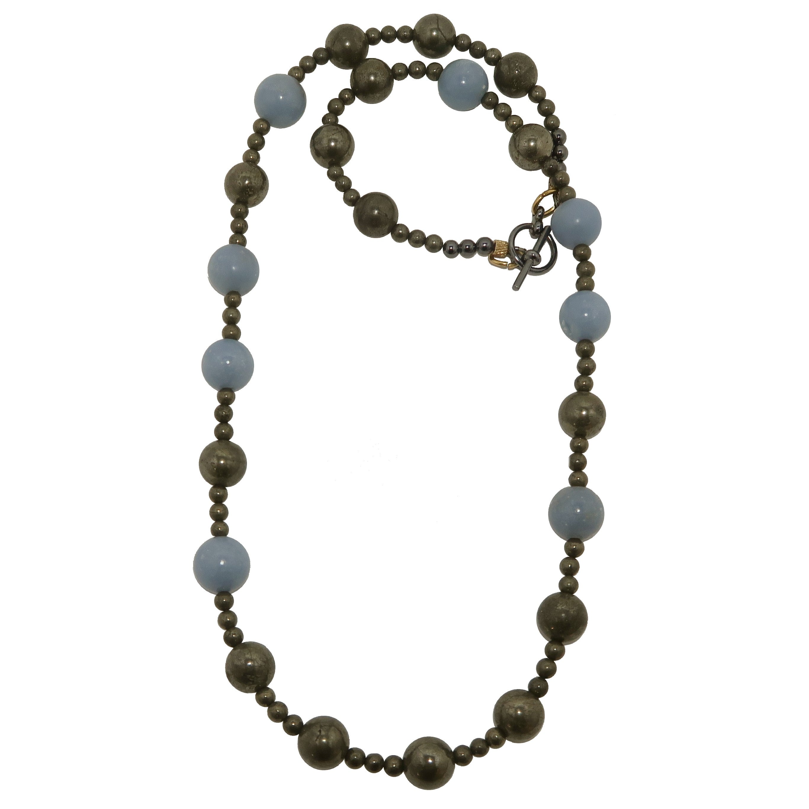 Angelite Necklace with Pyrite Beads - Healing Crystal Jewelry for Women, Spiritual Protection & Positive Energy - Perfect for Meditation, Yoga & Everyday Wear