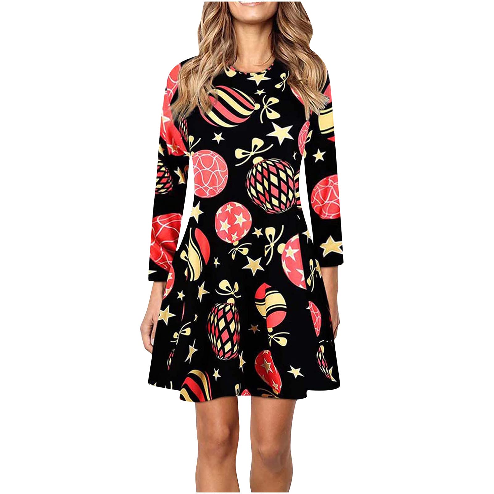 Elegant Women's Christmas Party Dress with Snowflake Print - Long Sleeve Vintage Fall Dress for Holiday Gatherings, Office Parties & Winter Events