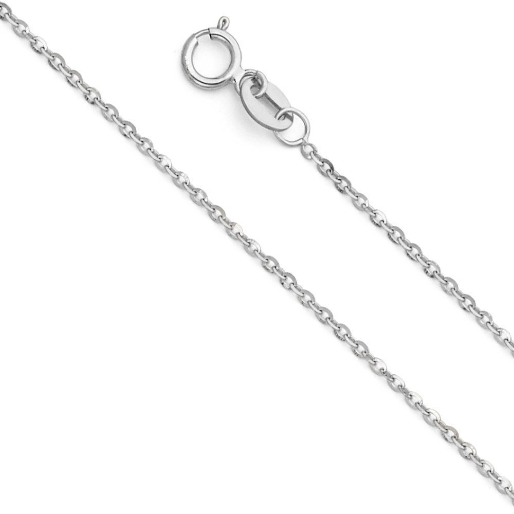 14K White Gold Oval Rolo Chain Necklace with Lobster Clasp - Elegant Side Cut Design by Sonia Jewels - Perfect for Weddings, Anniversaries & Special Occasions