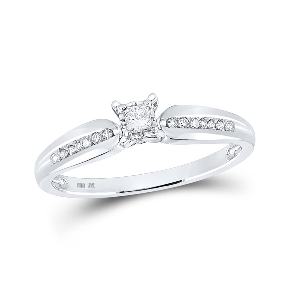 10K White Gold Women's Princess Cut Diamond Solitaire Promise Ring - 1/6 CTTW - Perfect for Engagement, Anniversary & Valentine's Day Gifts