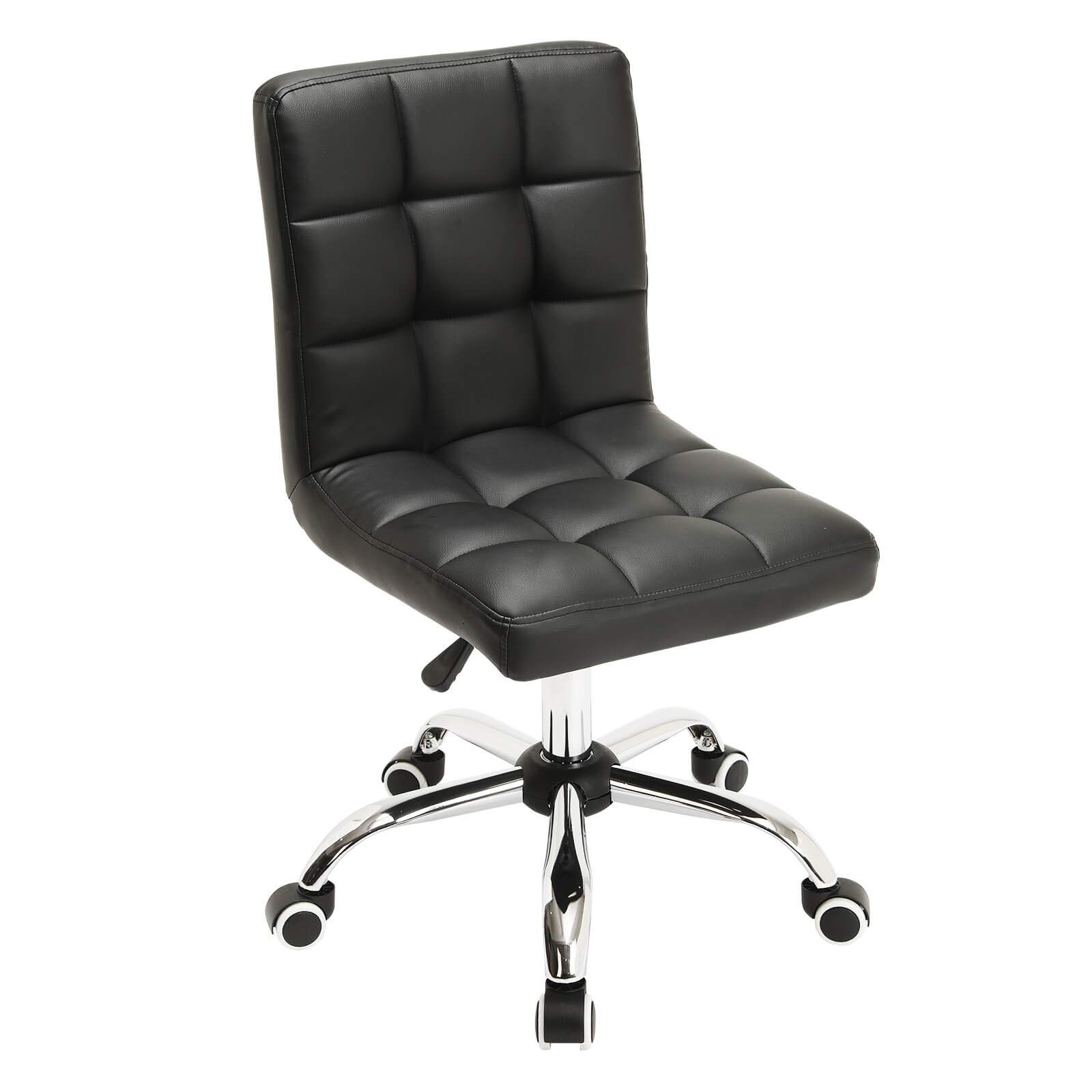 Armless Mid Back PU Leather Office Chair - Adjustable Swivel Computer Desk Chair for Home Office, Vanity & Beauty Salon - Ergonomic Task Chair for Workstation & Makeup Station (Black)