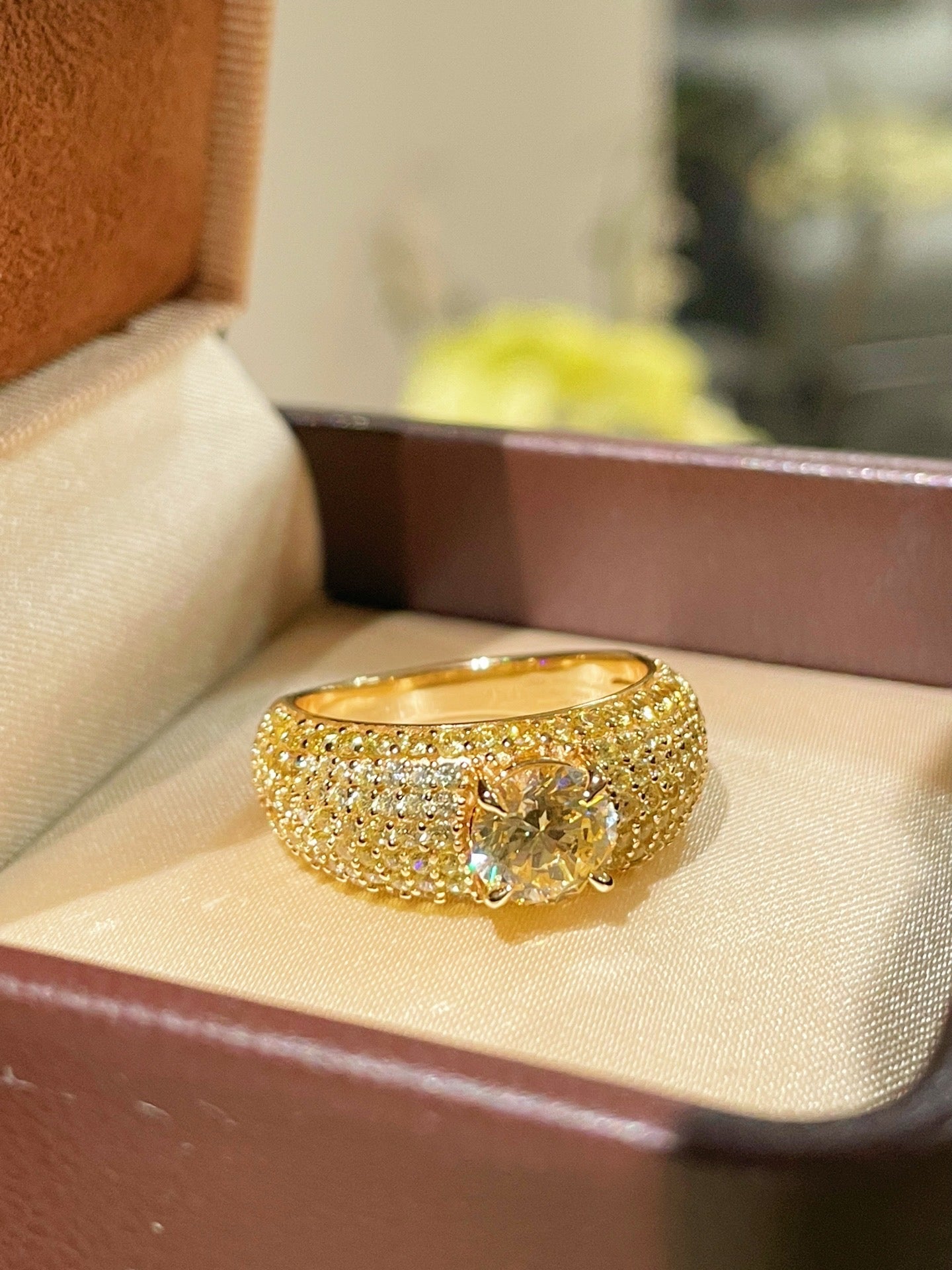 Exquisite Canary Yellow Diamond Pavé Ring - 14K Gold Engagement Ring for Women | Perfect for Weddings, Anniversaries & Special Occasions