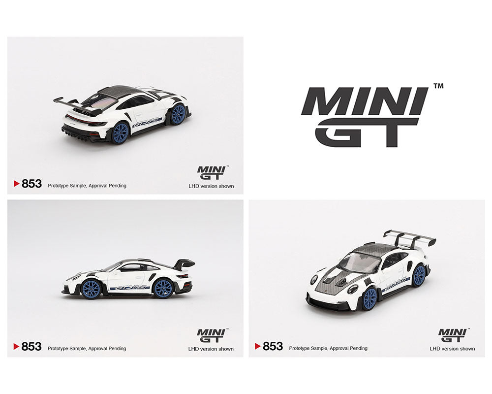 PREORDER MINIGT 1:64 Scale Porsche 911 (992) GT3 RS Weissach Package Diecast Model Car - White with Indigo Blue | Collectible Display & Racing Simulation for Car Enthusiasts