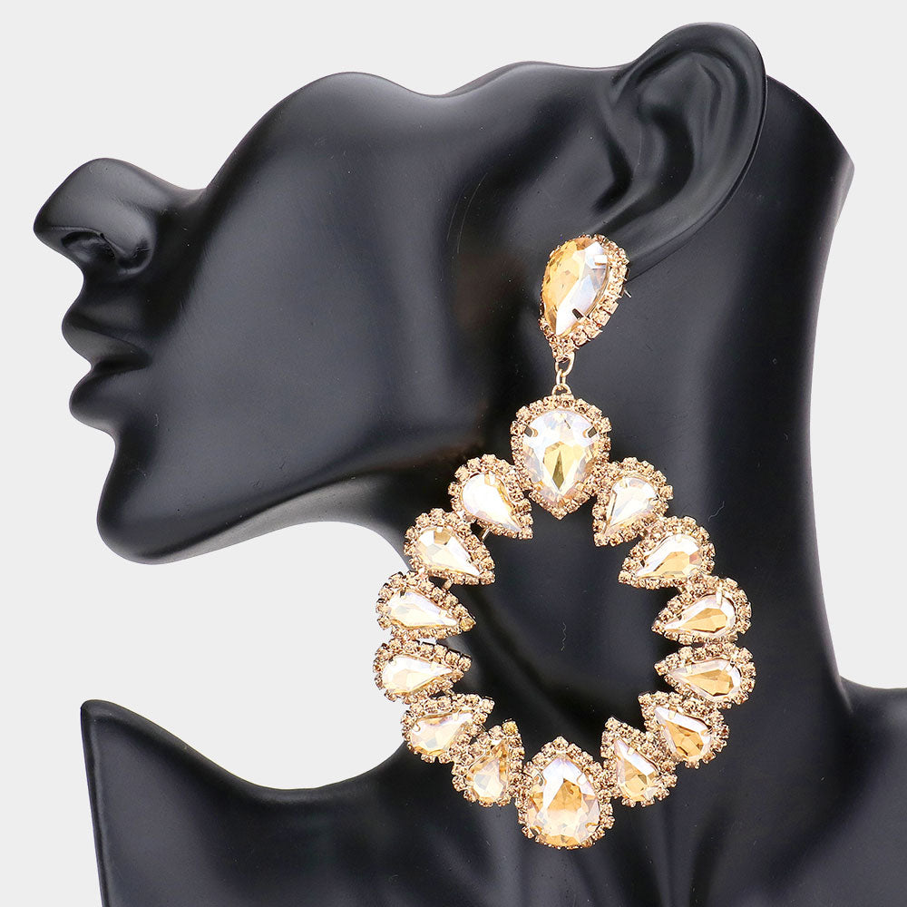Light Topaz Crystal Open Circle Chandelier Earrings | Elegant Pageant Jewelry for Women | Perfect for Prom, Wedding & Evening Events