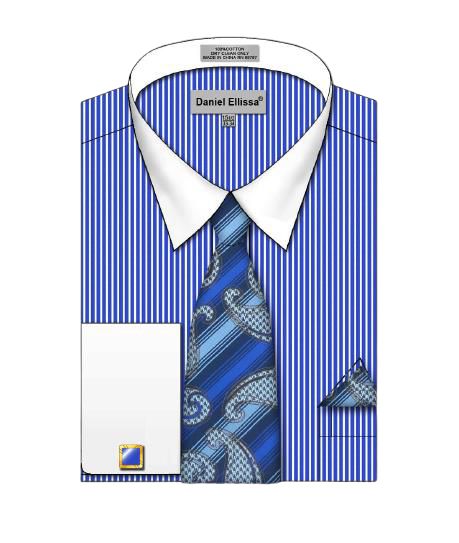 Daniel Ellissa Pinstriped French Cuff Dress Shirt DS3826P2 Royal Blue - Perfect for Business Meetings & Formal Occasions