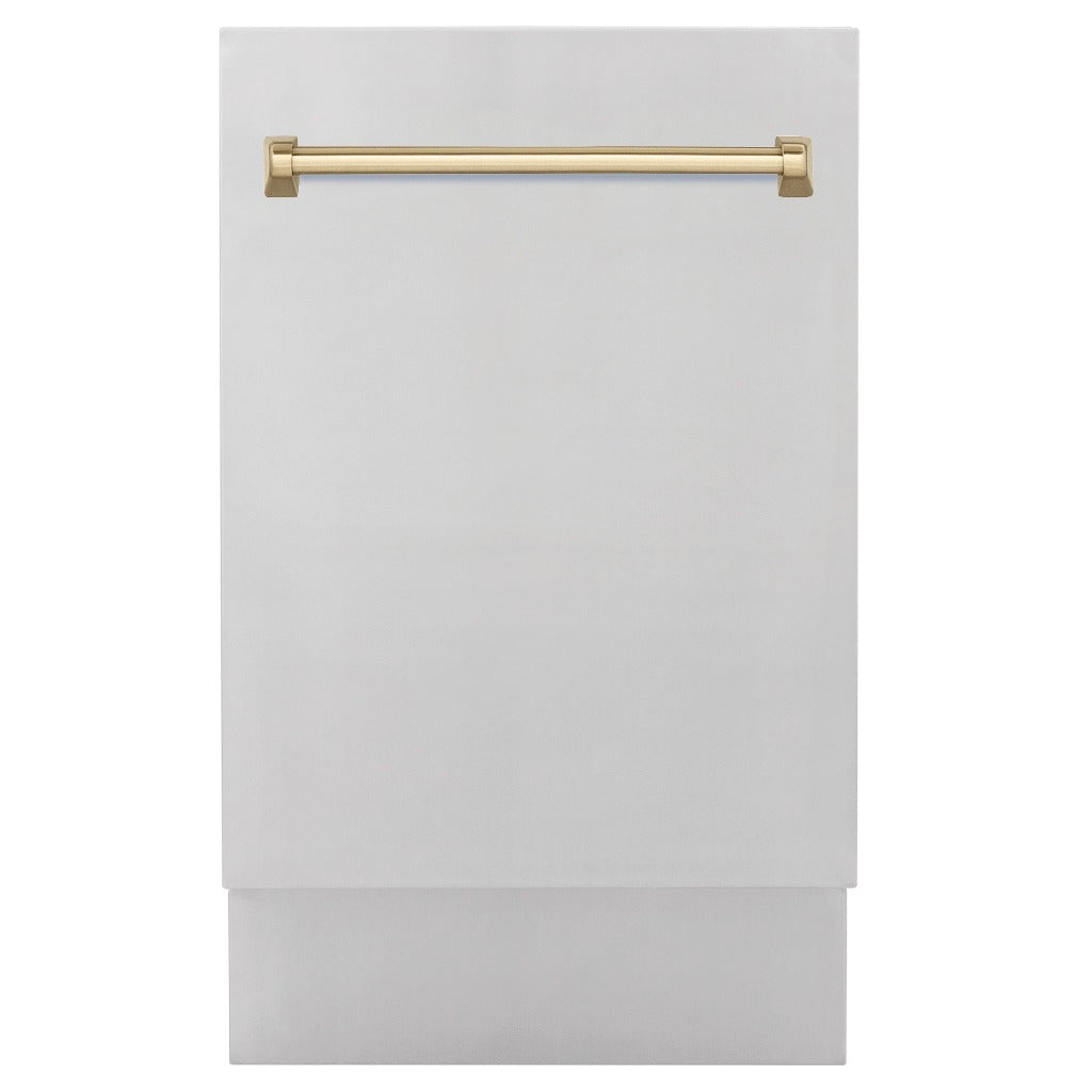 ZLINE Autograph Edition 18-inch Built-In Dishwasher - Stainless Steel with Champagne Bronze Handle, 51dBa Ultra Quiet (DWVZ 304 18 CB) - Perfect for Modern Kitchens and Open-Concept Homes
