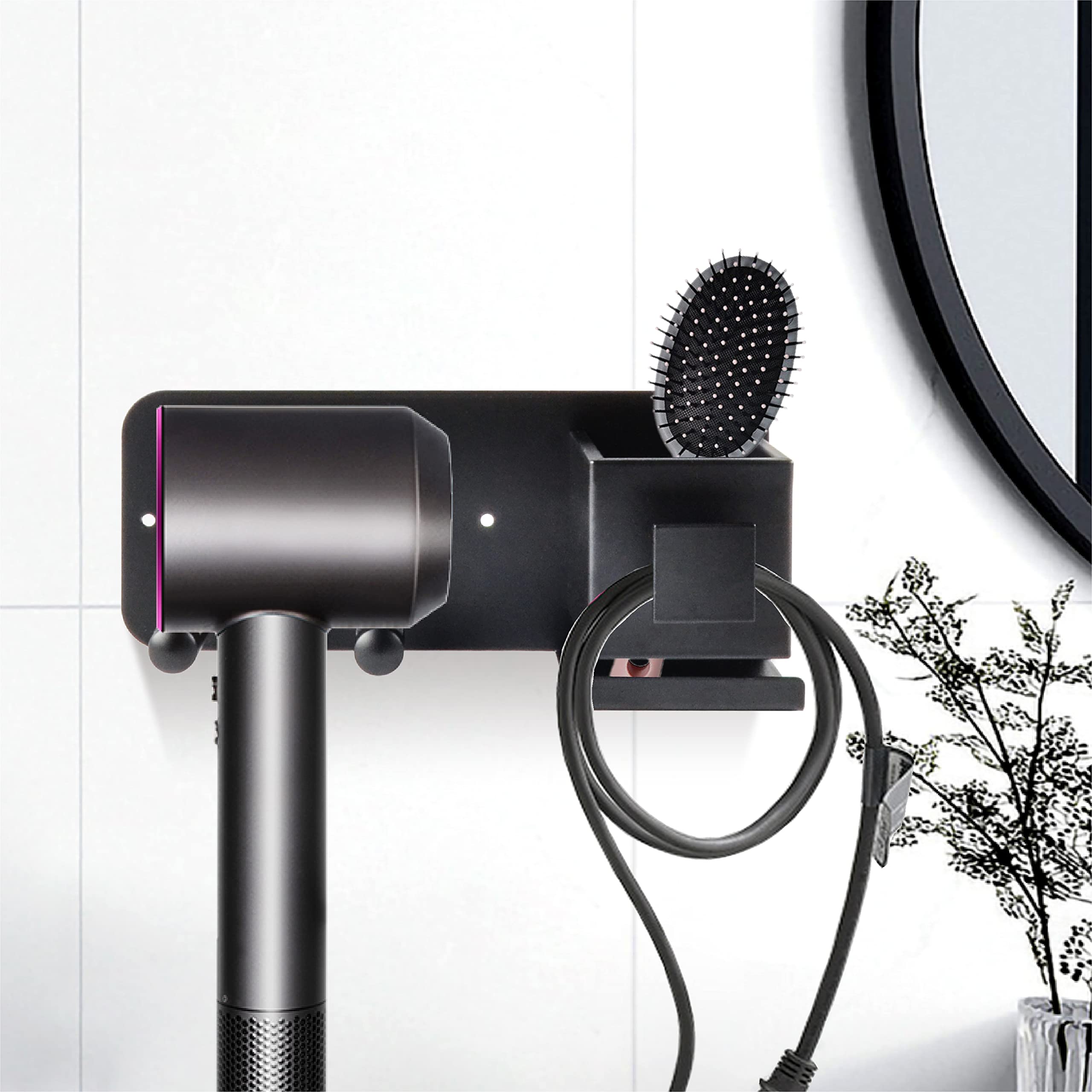Wall Mounted Hair Dryer Holder & Brush Organizer for Bathroom Storage