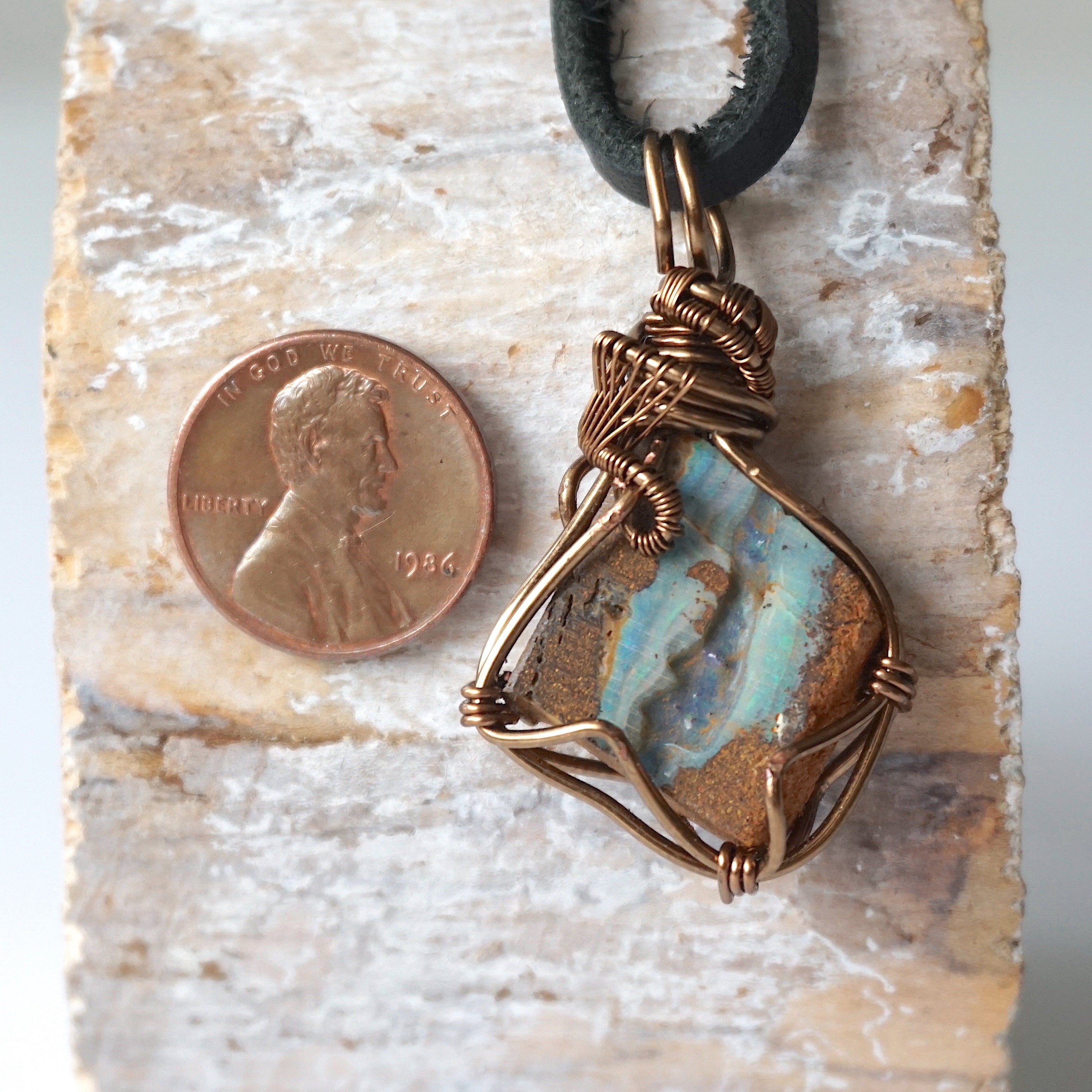 Blue Boulder Opal Pendant Necklace in Antique Brass - Elegant Bohemian Jewelry for Women, Perfect for Weddings, Parties & Everyday Wear