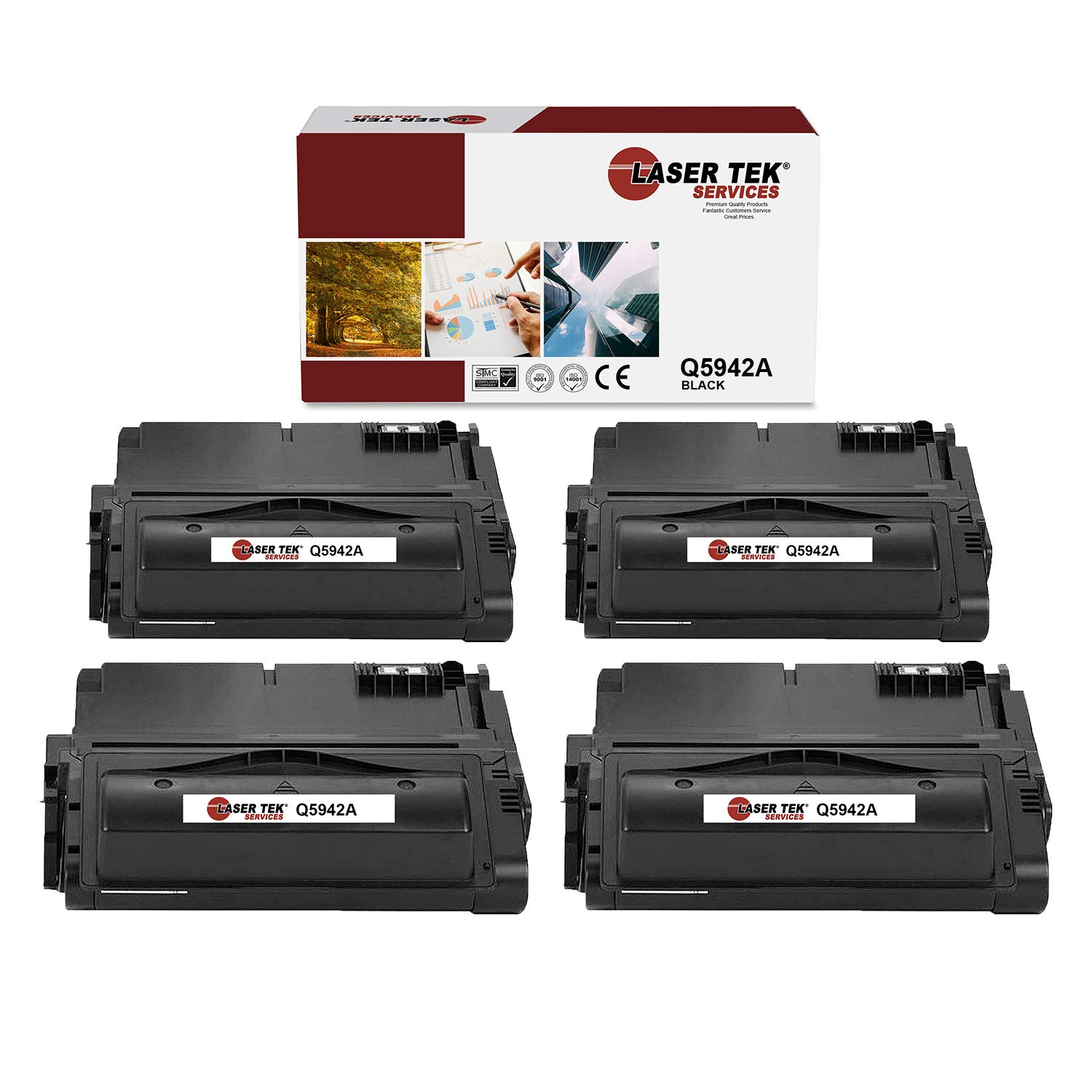 Laser Tek Services Compatible HP 42A Q5942A Toner Cartridge (4 Pack, Black) - High Yield 10,000 Pages Replacement for HP LaserJet 4240/4240n/4250/4250dtn Printers | Ideal for Office & Home Printing, Business Documents & Bulk Printing Needs