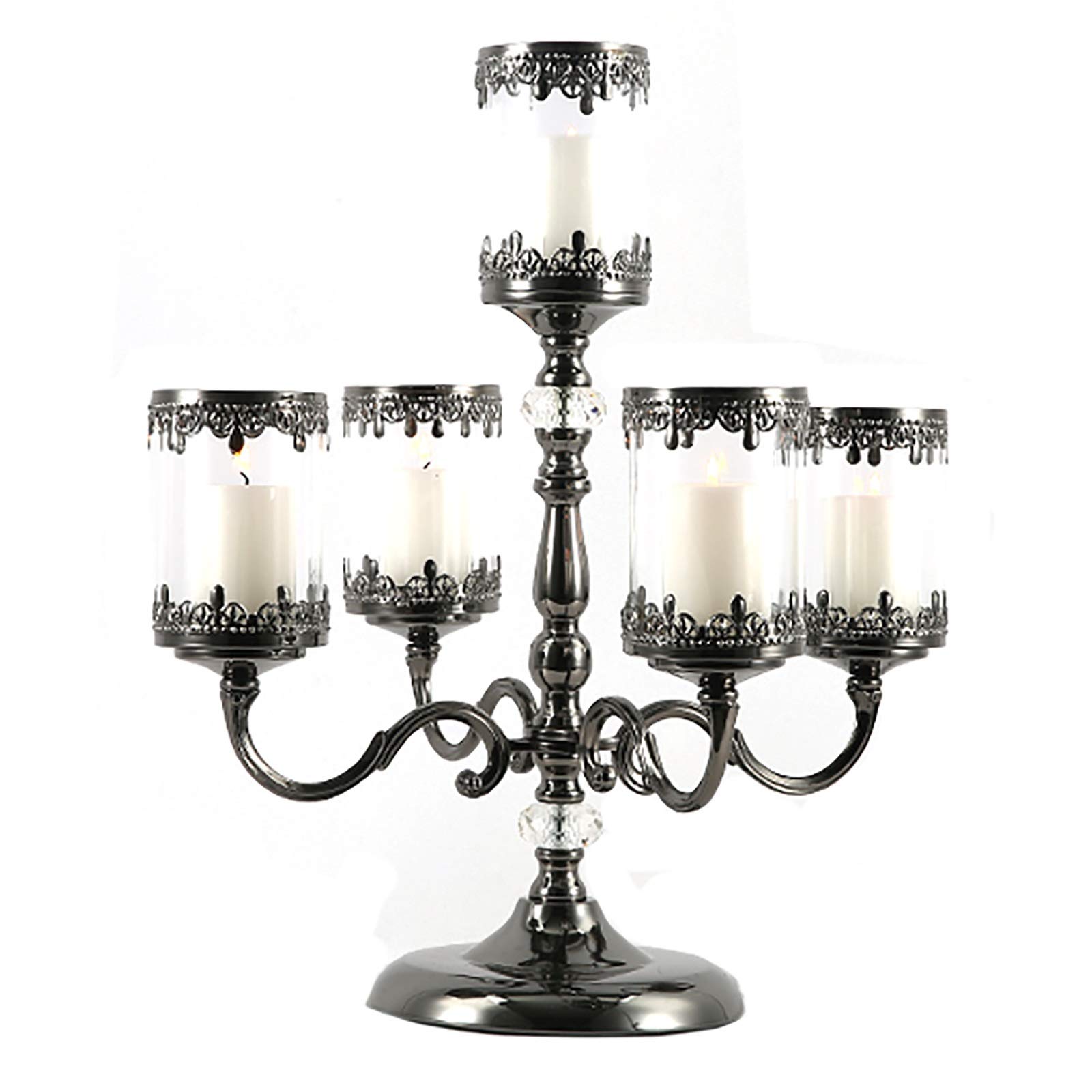 5-Arm European Retro Candle Holder - Modern Metal Candlestick Shelf for Romantic Dinner Decor, Wedding Centerpiece & Home Tabletop Decoration - Black Candle Pillar Holders