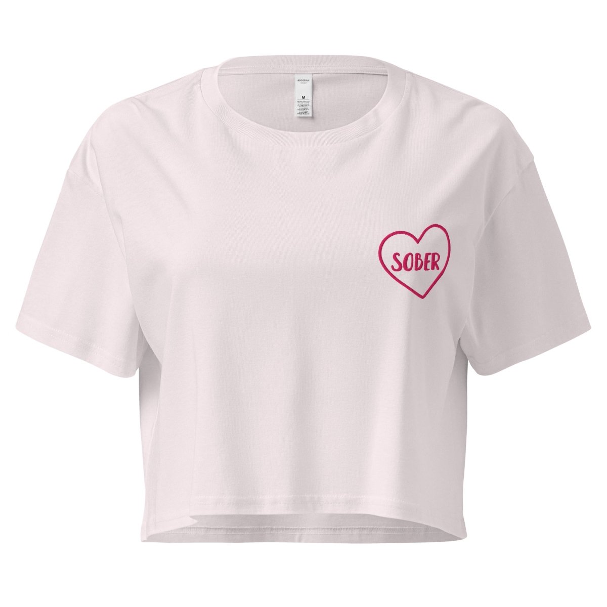 Sober in a Heart Embroidered Women's Crop Top - Stylish Casual Summer T-Shirt for Women, Perfect for Beach Outings, Music Festivals & Streetwear Fashion