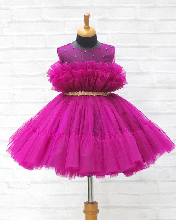 Pre-Order: Elegant Magenta Tulle Frill Frock Dress for Women - Perfect for Weddings, Parties & Special Occasions