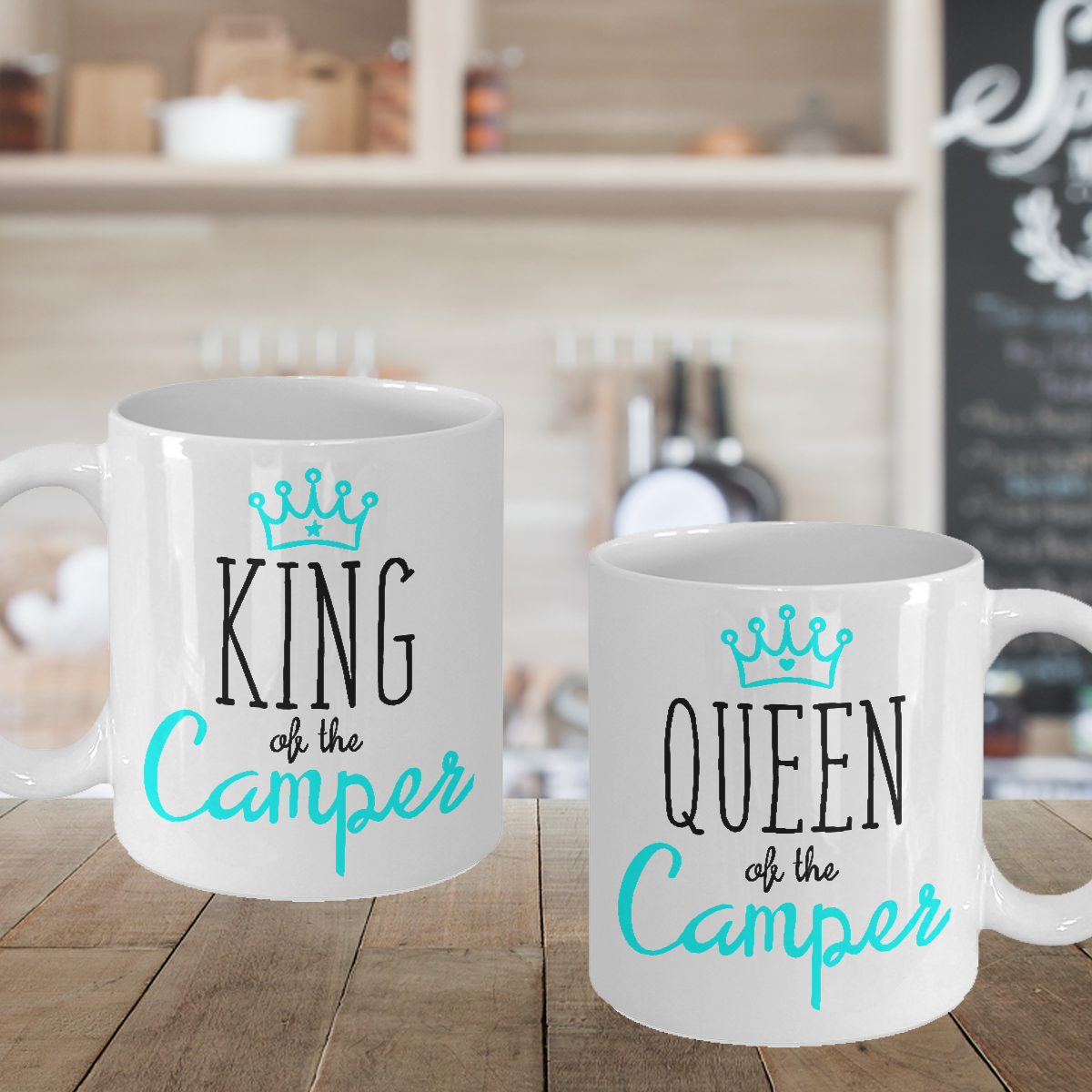 Camping Mugs for Couples - Queen & King of the Camper Gift Set - Perfect for Outdoor Adventures, RV Trips, and Romantic Getaways