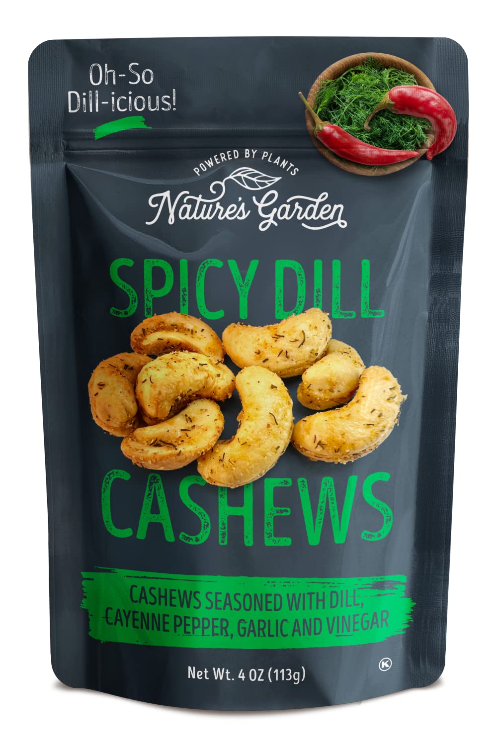 Nature's Garden Spicy Dill Cashews, 4 oz (Pack of 6) - Gluten Free Roasted Cashews Seasoned with Dill, Crunchy Healthy Snacks for Adults, Keto Friendly Nuts - Perfect for Office Snacking, Road Trips & Party Appetizers