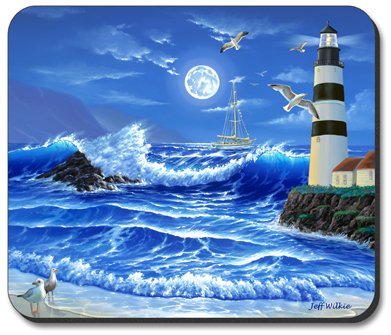 Lighthouse at Night Art Plate Mouse Pad - Non-Slip Gaming & Office Desk Mat for Computers, Laptops - Perfect for Work, Gaming & Home Office Use