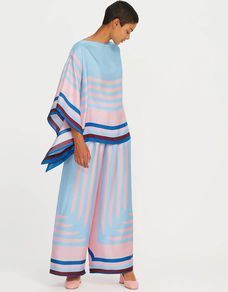 Luxury Blue Satin Silk Kaftan Set - Elegant Soft Loungewear for Women | Perfect for Beach Cover-Up, Bridal Party, and Resort Wear