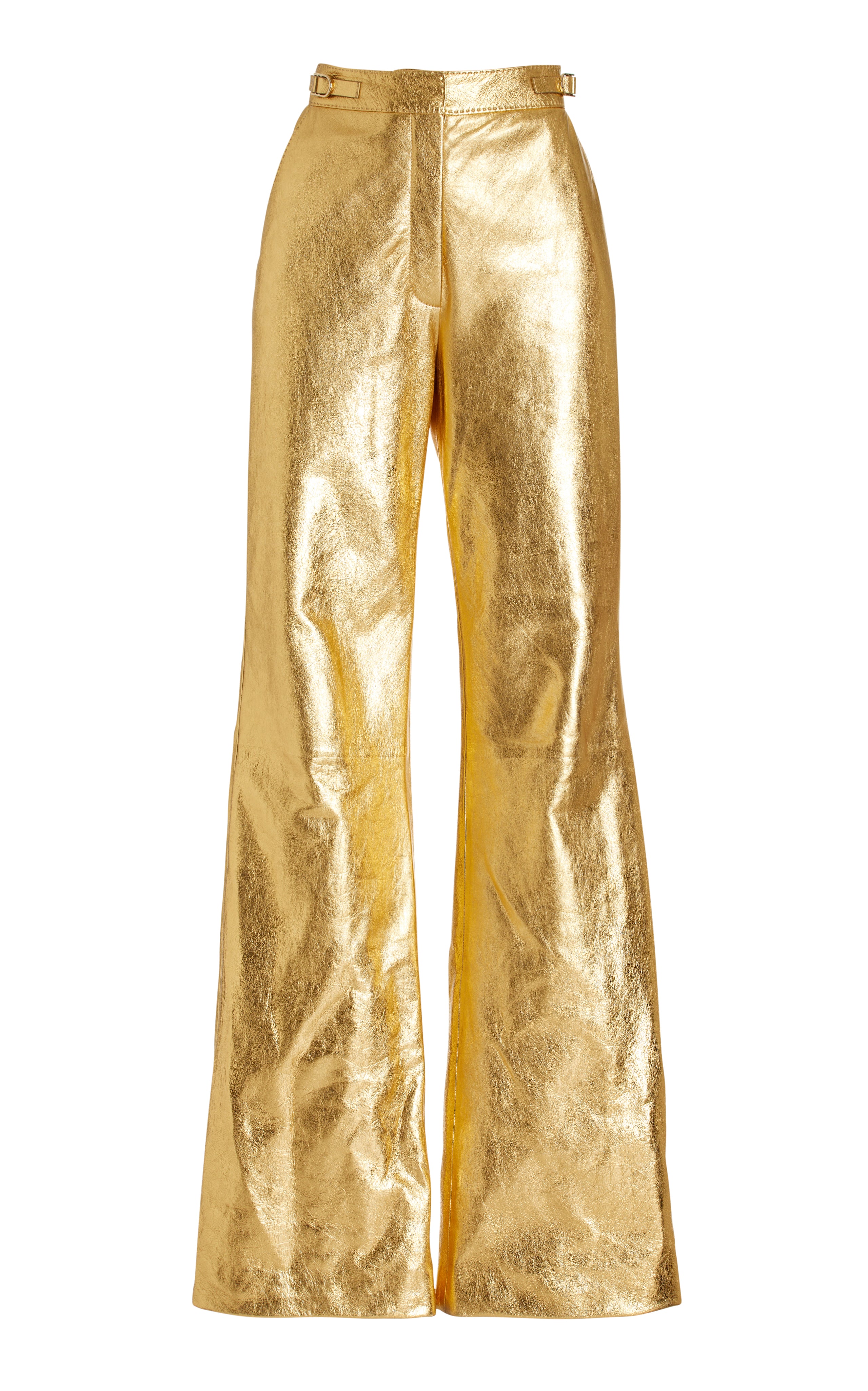 Luxury Gold Metallic Nappa Leather Vesta Pants for Women - Elegant High-Waisted Trousers for Office, Party & Special Occasions