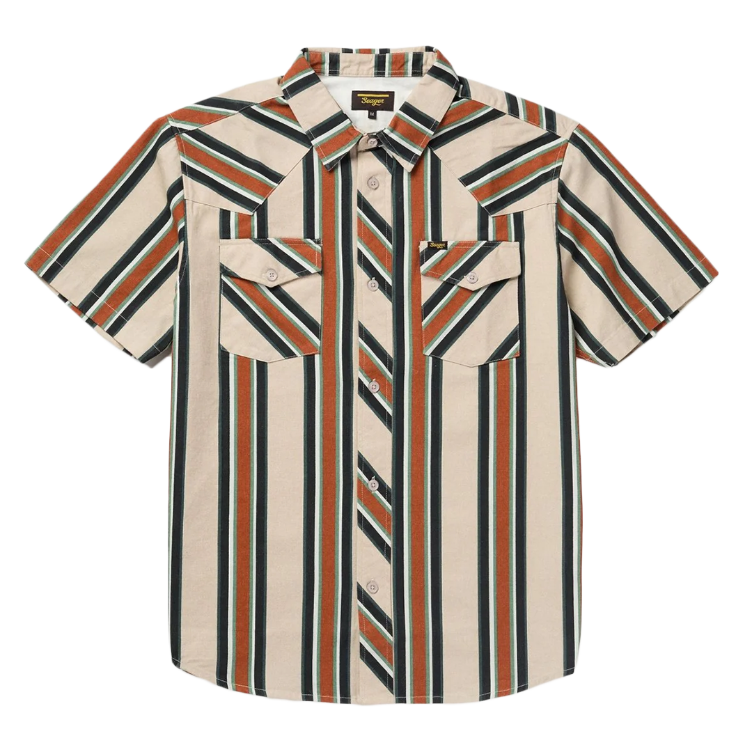 Seager Amarillo Short Sleeve Shirt - Stone Stripe Casual Button Down for Men | Perfect for Office, Travel & Outdoor Activities