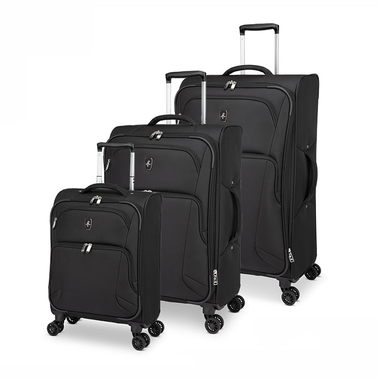 Atlantic Artisan III Spinner 3-Piece Luggage Set - Lightweight Expandable Suitcase with 360° Wheels for Travel, Business & Vacation (Black) - Perfect for Airplane Carry-On & Checked Baggage