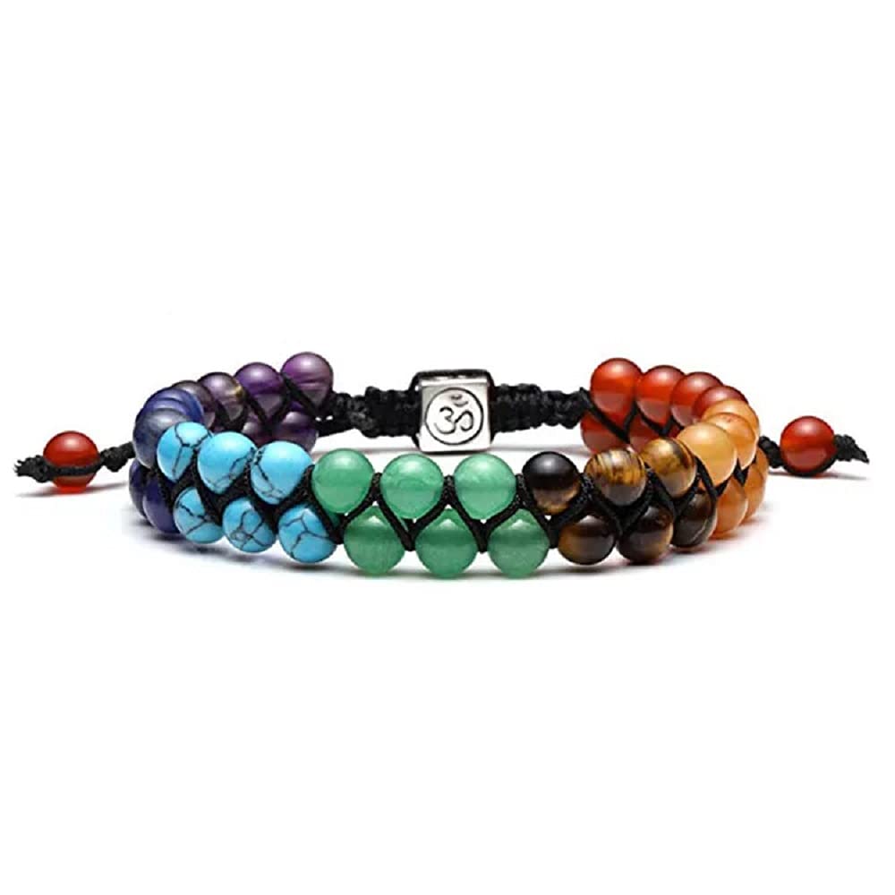 7 Chakras Healing Crystals Bracelet - Natural Gemstone Yoga Meditation Beads for Stress Relief & Anxiety - Double Layer Stone Bead Bangle for Women, Spiritual Healing & Positive Energy (Perfect for Yoga, Meditation & Daily Wear)