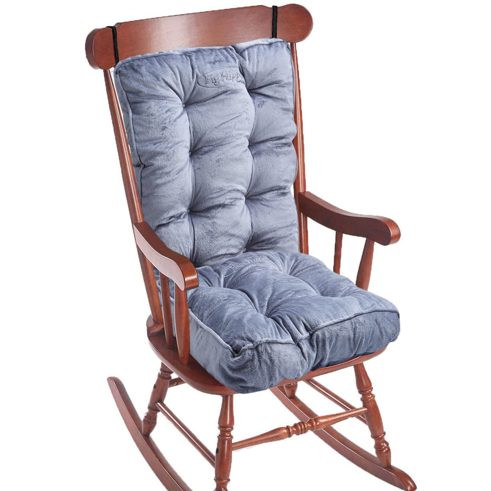 Big Hippo Rocking Chair Cushions Set - Soft Thickened Seat Pads with Ties for Indoor, Office & Home Use - Comfortable Rocking Chair Pillow Cushion (Grey) - Perfect for Nursery, Porch, Living Room & Relaxation