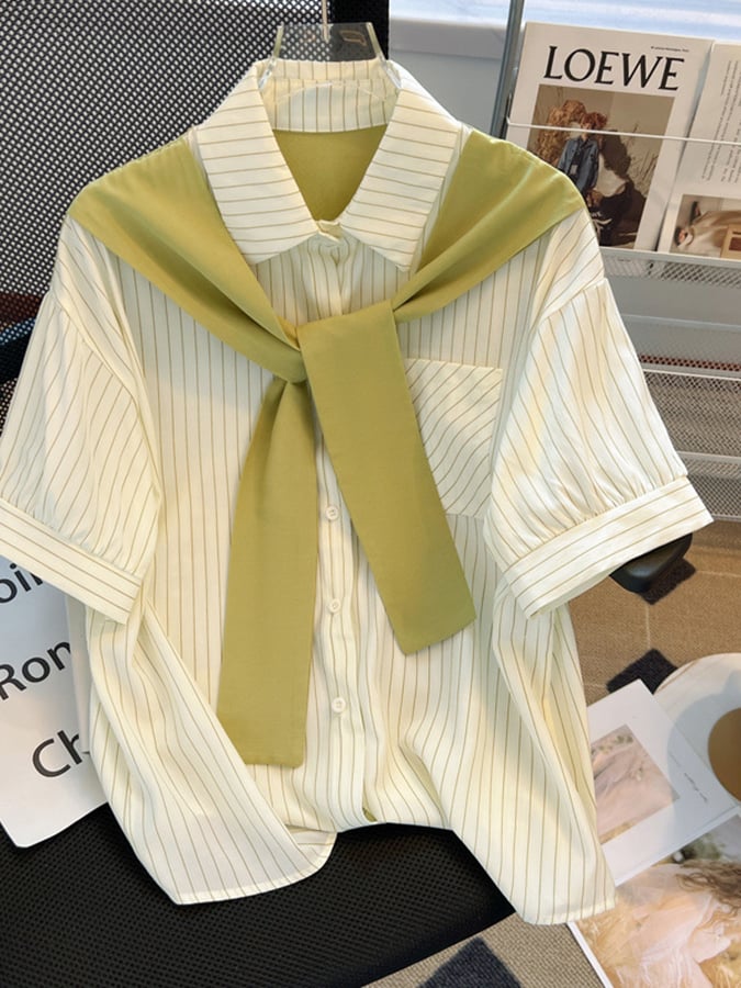 Lovevop Striped Short Sleeve Commuter Shirt for Men & Women - Lightweight Casual Button Down Top for Office, Travel & Outdoor Activities