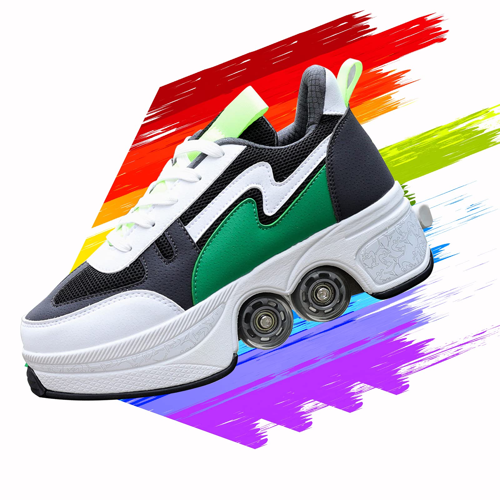 Roller Skate Shoes for Women, Men, Boys & Kids - Double Wheel Pop Out Design | Unisex Beginner Roller Shoes | Casual Sports Shoes for Adults & Children | Perfect for Outdoor Fun, Birthday Gifts & Skating Practice
