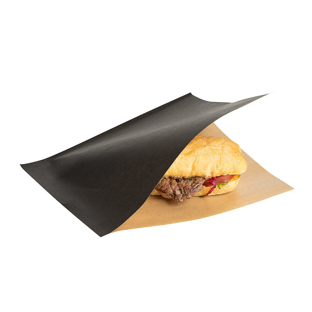 Premium Black Greaseproof Paper Bags - Large Double Open Design (10
