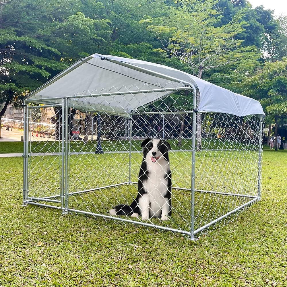 Large Outdoor Dog Kennel with Waterproof Cover & Roof - Durable Dog Pen for Backyard, Patio & Camping | Weatherproof Pet Shelter for Medium & Large Dogs