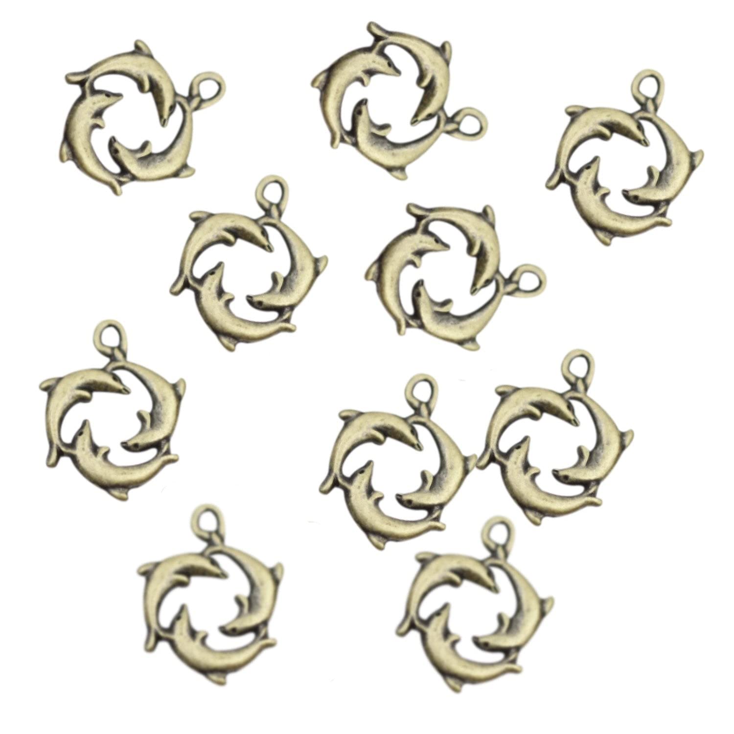 10Pcs Dolphin Charms Pendant Necklace Bracelet Jewelry Supplies for DIY Crafting, Gift Making, and Beach-Themed Accessories