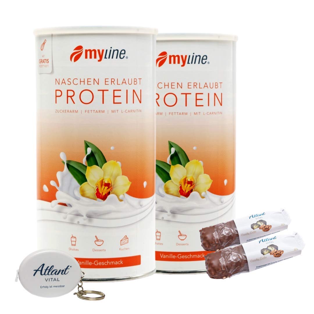 Myline Vanilla Protein Shake Powder - 2 Pack (2 x 400g) with Free AV Tape Measure & 2 Protein Bars - Post Workout Recovery & Muscle Building Supplement for Fitness Enthusiasts