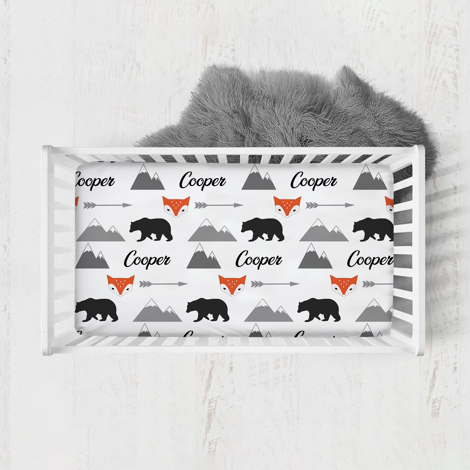 Personalized Woodland Bear Fox Baby Crib Sheet - Custom Fitted Crib Mattress Cover with Name for Boys & Girls | Nursery Bedding, Pack n Play, Mini Crib | Perfect for Baby Showers, Nursery Decor & Gift Giving