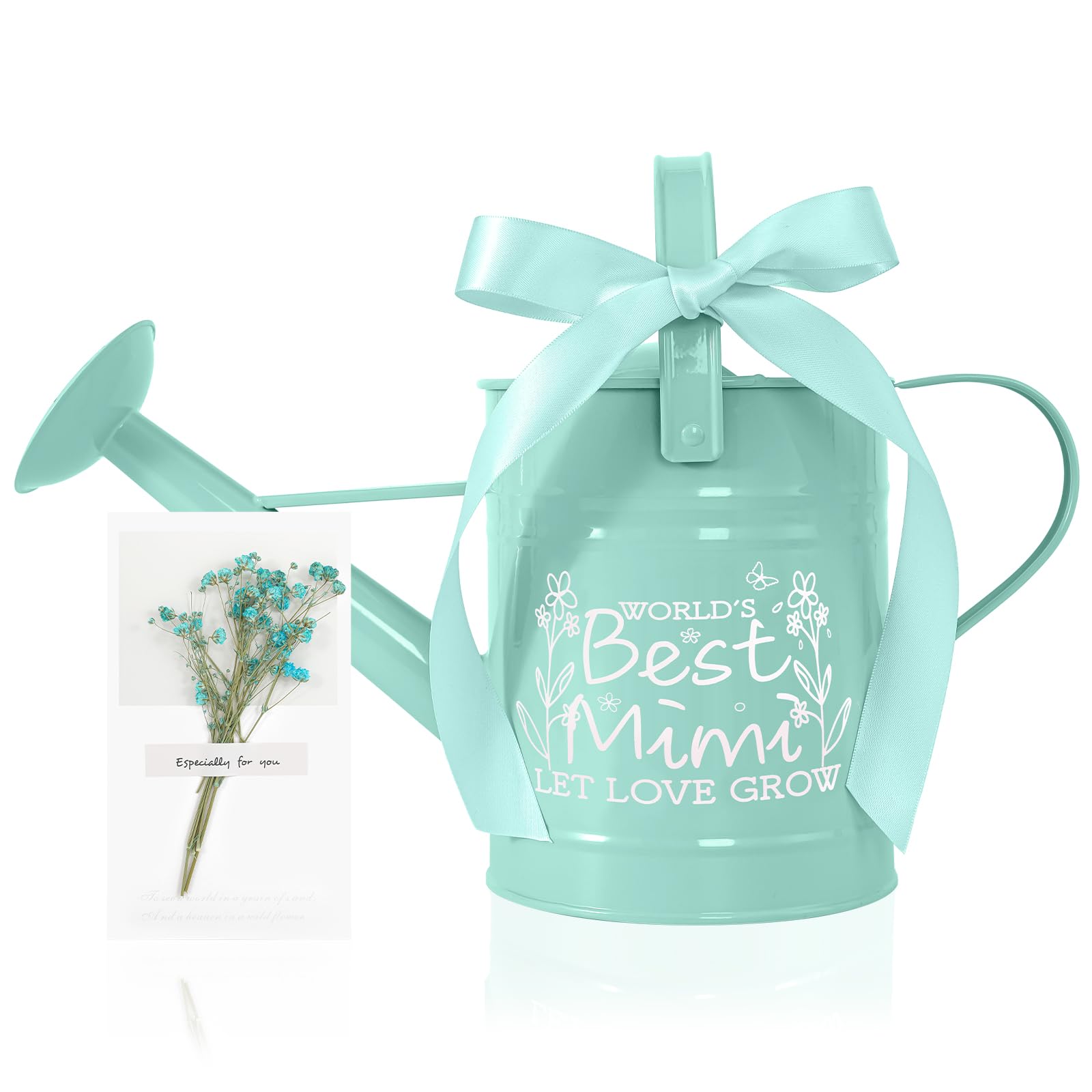 Best Mimi Gifts for Women - 1/2 Gallon Mint Green Metal Watering Can for Indoor Plants - Thoughtful Gardening Gifts from Grandkids - Perfect for Houseplant Care, Garden Decor & Mother's Day Presents