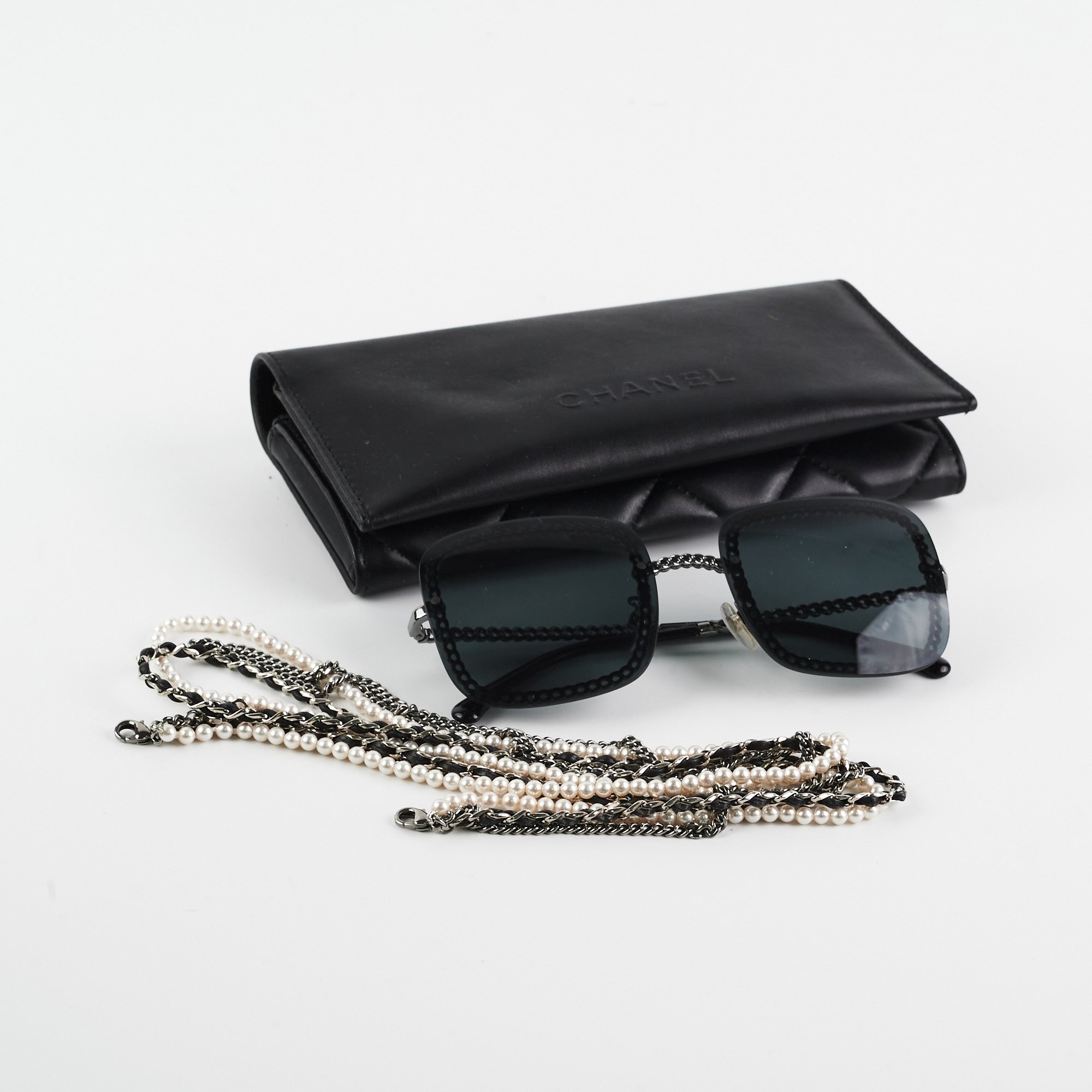 Chanel Square Sunglasses for Women - Grey/Gunmetal Black Frame with Chain - Luxury Fashion Sunglasses for Beach, Driving & Outdoor Activities