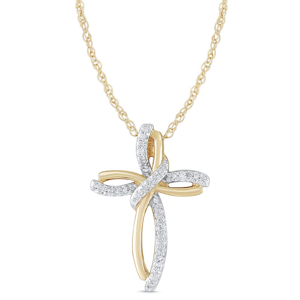 1/10 CTTW Diamond Cross Pendant Necklace in 10K Yellow Gold with 18