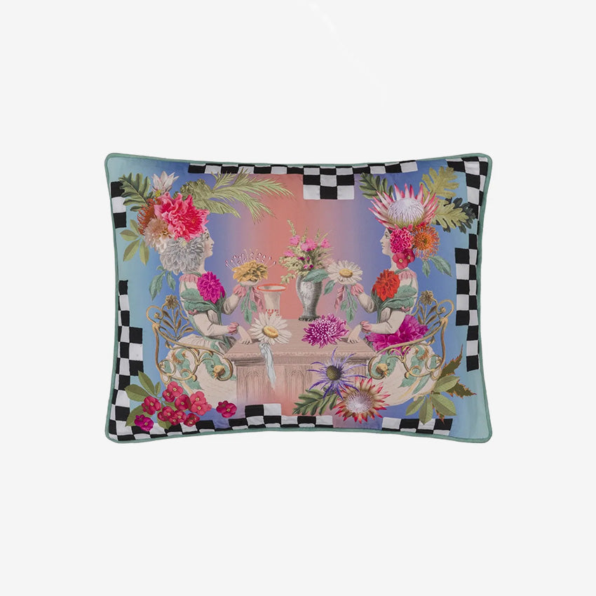 Christian Lacroix Fleurs Jumelles Mosaique Decorative Throw Pillow Cover - Luxury Home Decor for Living Room, Bedroom & Sofa