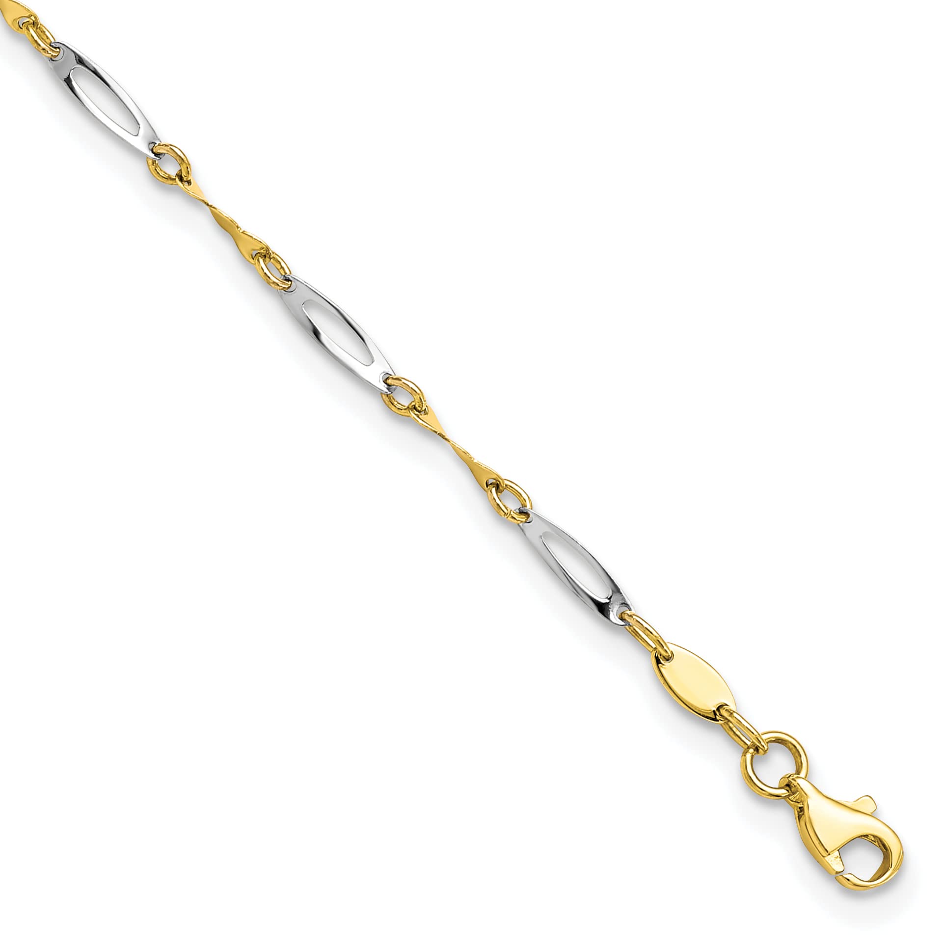 10K Gold Two-Tone Polished Fancy Link Anklet Chain - 9 Inch Adjustable Length | Elegant Women's Ankle Bracelet for Beach, Party & Everyday Wear