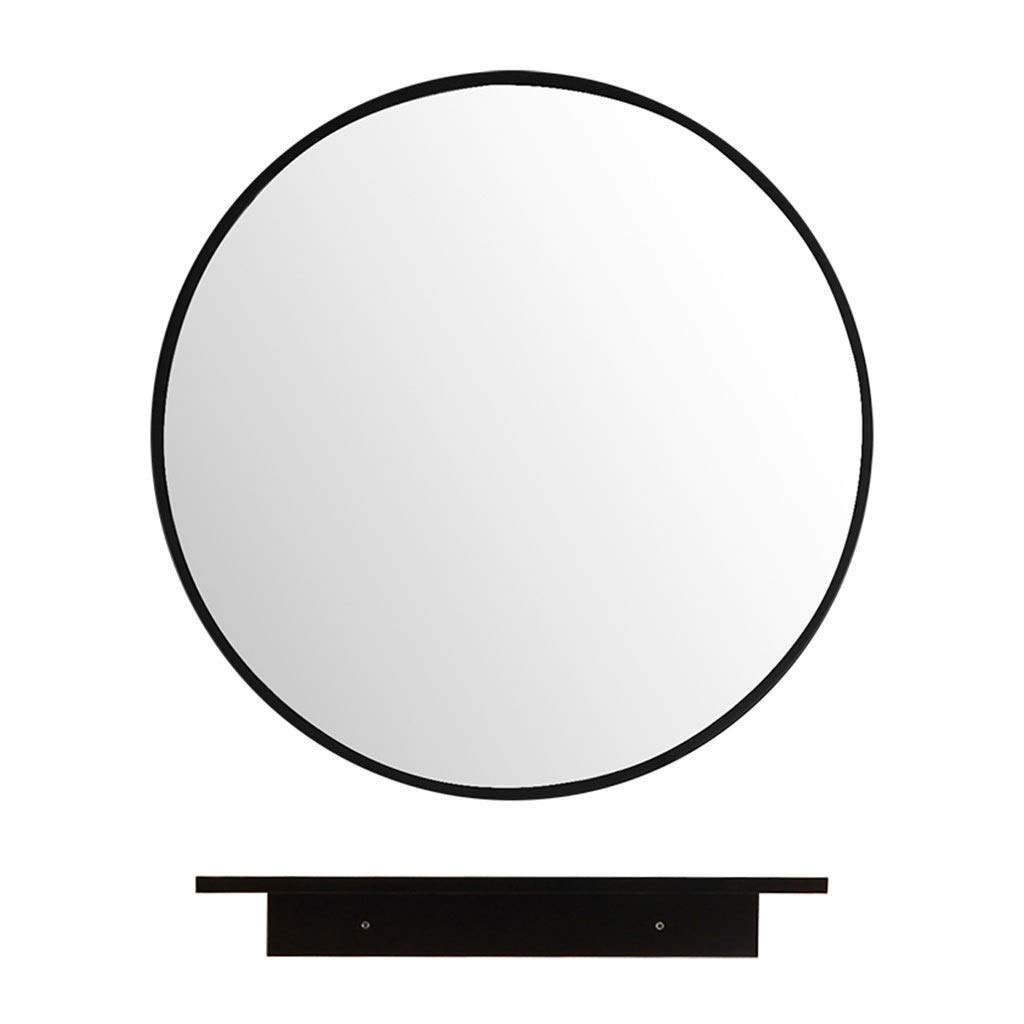 Wall-Mounted Vanity Mirror with Storage | Wooden Bathroom Mirror Cabinet | No-Drill Black Makeup Mirror | Round Waterproof Dressing Mirror for Bathroom, Bedroom & Makeup Area